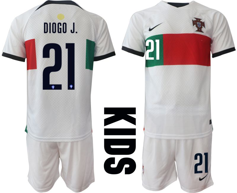 Youth 2022 World Cup National Team Portugal away white 21 Soccer Jersey